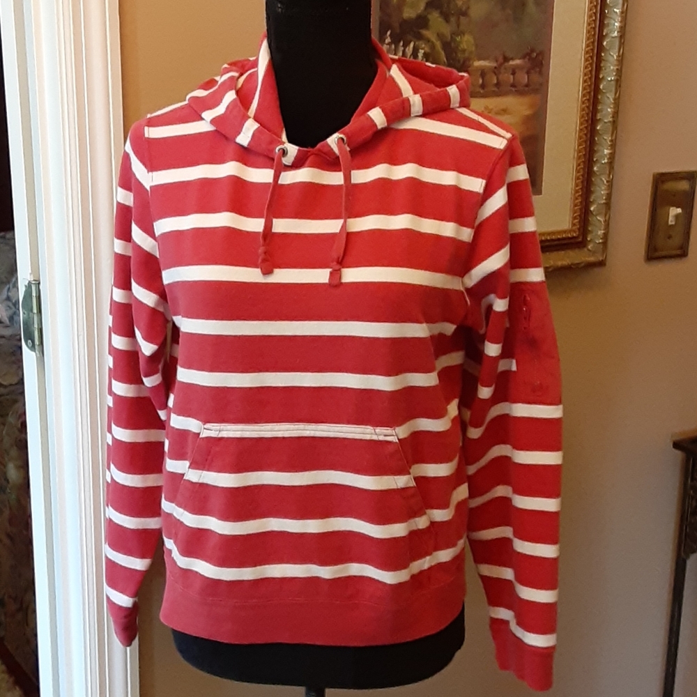 Eddie Bauer red white striped hoodie 100% cotton size Small Good used condition…
